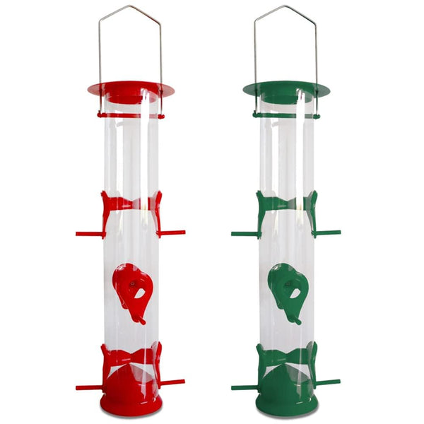 MIXXIDEA Plastic and Steel Tube Hanging Feeder with 6 Ports - 2 Packs, Red +Green