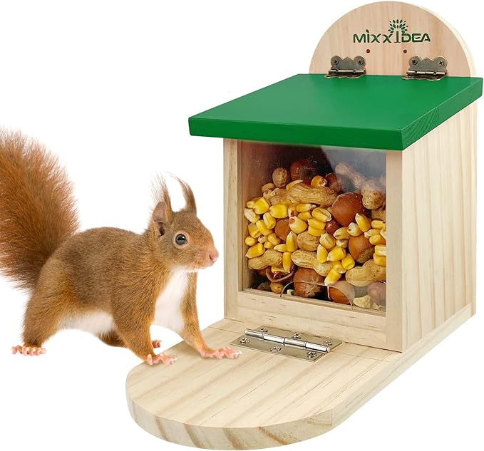 MIXXIDEA Wooden Squirrel Feeder Box