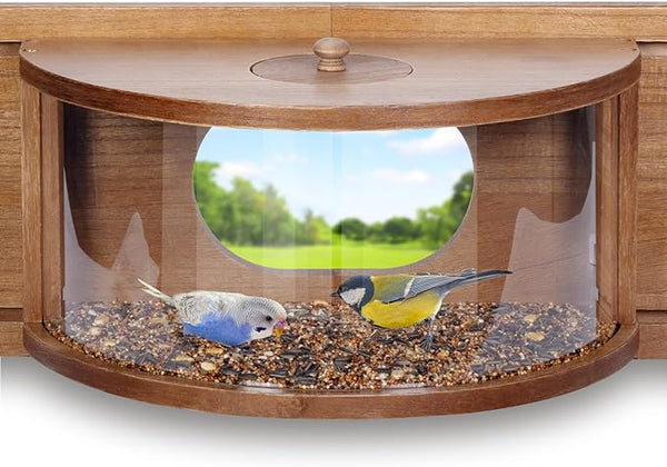 MIXXIDEA Window Bird Feeder, Wooden Bird Feeder with 180° Clear View, Sturdy in Window Bird Feeder with Easy-Refill Top, Easy to Assemble,Ideal Gift for Bird Lovers (brown-1pk)