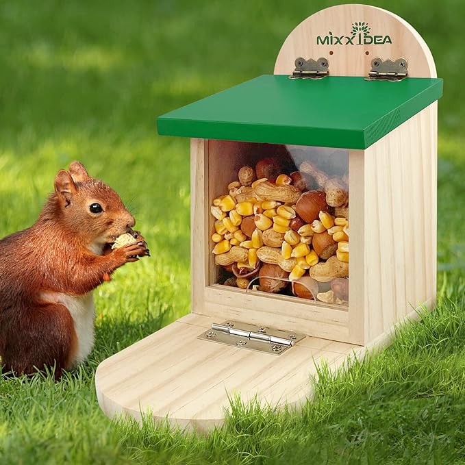 MIXXIDEA Wooden Squirrel Feeder Box