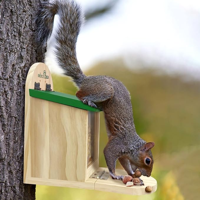 MIXXIDEA Wooden Squirrel Feeder Box