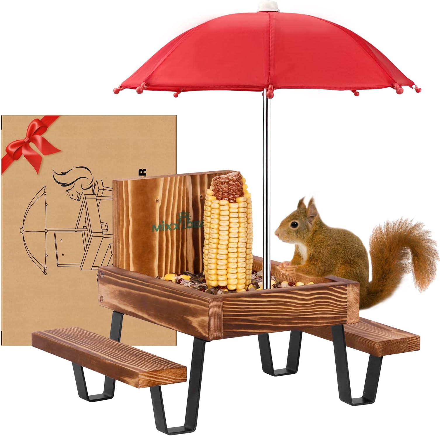 MIXXIDEA Squirrel Feeder Table, Wooden Squirrel Picnic Tbale Feeder, S ...