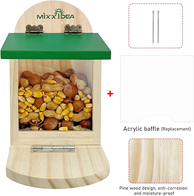 MIXXIDEA Wooden Squirrel Feeder Box