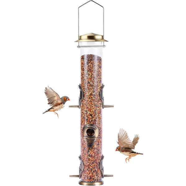 MIXXIDEA Metal Tube Bird Feeders with 6 Ports - Bronze