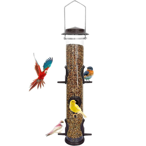 MIXXIDEA Metal Tube Bird Feeders with 6 Ports  - Coffee