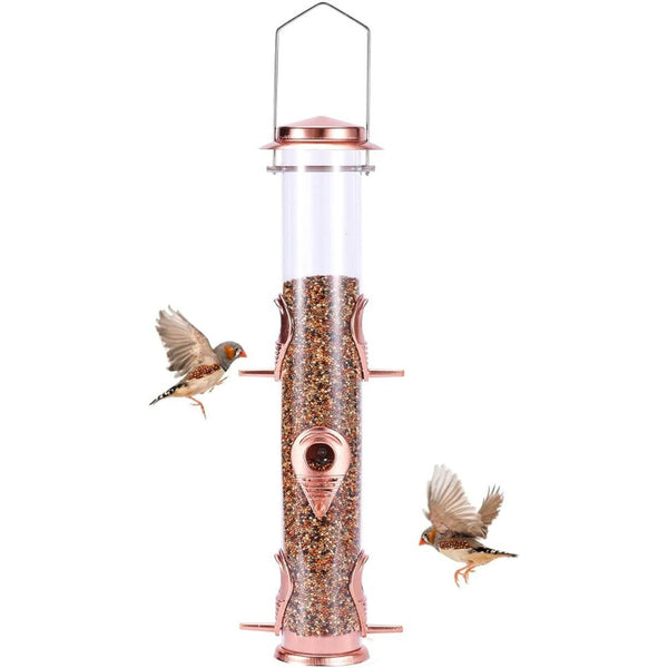 MIXXIDEA Metal Tube Bird Feeders with 6 Ports - Rosegold