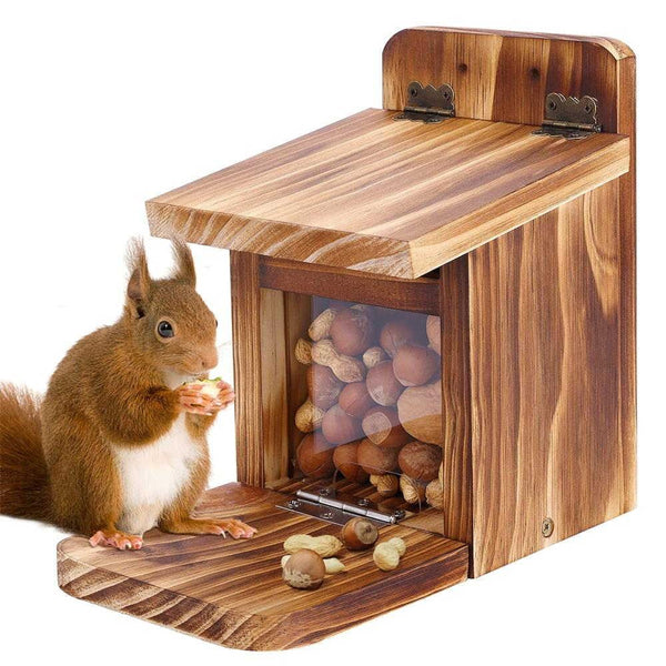 MIXXIDEA Wooden Squirrel Feeder Box - Brown