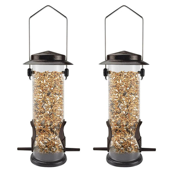 MIXXIDEA Stainless Steel Tube Bird Feeders with 2 Ports - 2 Packs, Coffee