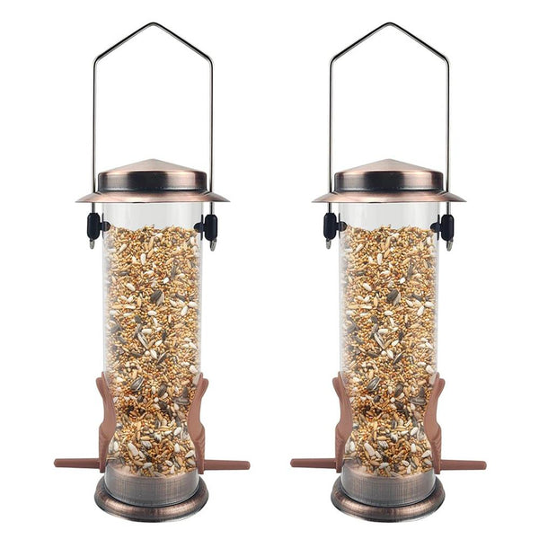 MIXXIDEA Stainless Steel Tube Bird Feeders with 2 Ports - 2 Packs, Cooper