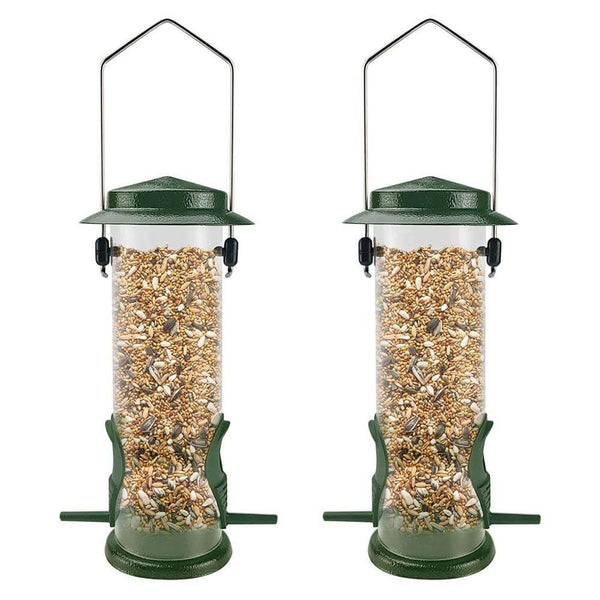 MIXXIDEA Stainless Steel Tube Bird Feeders with 2 Ports - 2 Packs, Green