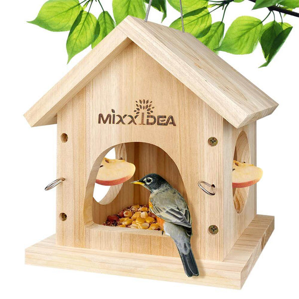 MIXXIDEA Hanging Wooden Bird Feeder Box